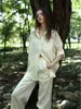 Camisa Respirável Natural 100% Linho Estilo Old Money, Conjunto de Camisa/Shorts Oversized Totalmente em Linho Relaxado e Casual