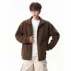 Outono/Inverno 2026 Novo Jaqueta de Lã Australiana com Textura para Homem Jaqueta com Gola Alta Marca Tendência Cardigan Hoodie Solto Fashionável Tendência