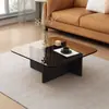 Mesa de Centro Sala de Estar Hogar Cuadrada Vidrio Templado Madera Maciza Mesa de Café Moderna Simple Resistente a Rayones Apartamento Pequeño Mesa de Café de Lujo Ligero