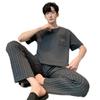 Pijama masculino verão calças de manga curta conjunto de duas peças algodão fino plus size gola redonda simples casual roupas de casa terno