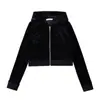 Conjunto Esportivo Casual de Veludo para Garotas Quentes Outono e Inverno Novo Estilo Jaqueta Moletom com Capuz e Zíper + Calça Flare de Cintura Alta