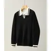 Novo Suéter de Malha POLO Masculino Outono/Inverno Gola V Gola de Gaivota Color Block Estilo Old Money Negócios Atacado de Fábrica Transfronteiriço