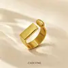 Anel de aço titânio moda europeia e americana personalidade geométrica abertura em forma de D ouro 18k anel vento frio joias maré rede vermelha