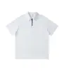Camisa Polo Minimalista Estilo Japonês com Bloqueio de Cores e Zíper Meio Aberto, Algodão Leve 220g Refrescante, Estilo Business Casual, Mangas Curtas Largas