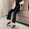 851 Primavera y Otoño de Bienestar Pantalones Acampanados de Cintura Alta para Mujer Pantalones Casuales de Hilo Delgado Ligeramente Acampanados para Exteriores de Nueve Puntos Sueltos Adelgazantes