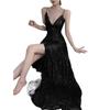 Tiro Real Transfronterizo Negro "Noche de Piedra" Fiesta de Cumpleaños Vestido de Gala de Graduación Largo con Tirantes Falda de Lentejuelas