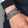 Pulsera de Cuero Genuino Punk Rock Personalizada Transfronteriza de Moda Retro con Remaches y Forma de Diamante Pulsera de Cuero Ancha de Moda para Hombre