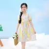 Vestido para niña, vestido de verano de seda helada, ropa infantil nueva y elegante, vestido de princesa floral para niña pequeña, vestido infantil con mangas abullonadas