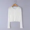 Cárdigan de Punto con Cuello Redondo Fruncido de Manga Larga, Estilo Suave, Protector Solar, Nuevo Top Exterior de Verano Ajustado Corto de Color Sólido