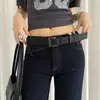 Cinturón Blanco de Hebilla de Tres Filas Sin Perforaciones para Mujer, Estilo de Nicho de Gama Alta, Adecuado para Vestidos y Jeans, Accesorio de Cinturón Ancho de Cuero