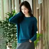 2025 Nuevo Otoño e Invierno Tejido de Punto Redondo 100% Lana Manga Larga para Mujer Pulóver de Seda Dorada Camisa Base Holgada Top