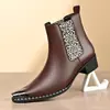 651007 Botines Chelsea Nuevos para Hombre, Botas de Cuero con Retazos de Moda, Punta Puntiaguda, Zapatos de Negocios Casuales para Hombre