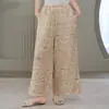 Pantalones de Casa de Algodón con Estampado Floral de Pierna Ancha, Nuevos Pantalones Casuales Sueltos de Verano, Pantalones de Bolsillo de Gasa de Doble Capa Cómodos y Transpirables para Caminar