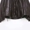 Para Comércio Exterior Transfronteiriço Europeu e Americano Roupas Femininas Aliexpress Mais Vendidas Outono Retro Versátil Cordão Pregueado Jaqueta de Couro Sintético