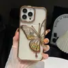 Funda de teléfono móvil transparente con mariposa de arena movediza electrochapada para iPhone15PROMAX tendencia 14 transparente 13 agujero grande 11