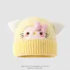Chapéu de Gato com Laço de Desenho Animado Infantil Outono e Inverno Chapéu de Pelúcia Gorro Aquecedor de Orelhas Fofo Infantil
