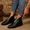 Botines Retro 2026 con Cuello en V y Punta Puntiaguda para Mujer, Botas Desnudas de Cuero Suave con Suela Plana, Diseñadas para el Uso Diario, Botines Chelsea Versátiles y Adelgazantes para Mujer