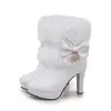 Entrega em uma peça elegante laço gola de pele botas de tornozelo botas de cavaleiro botas de salto alto plataforma comércio exterior H67