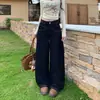 Jeans de Mezclilla de Pierna Ancha para Mujer, Nuevos Pantalones de Cintura Alta Sueltos Adelgazantes Azul Oscuro de Pierna Recta hasta el Piso