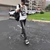 Jeans para hombre de pierna recta, ligeramente acampanados, corte slim, color negro lavado y gris, estilo streetwear americano transfronterizo, peso pesado, modernos