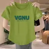 Top Feminino Manga Curta Imitação de Algodão Verão 2024 Novo Estilo Coreano Emagrecedor Versátil Gola Redonda Barra Irregular Roupas Femininas