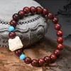 Pulsera Despertar del León de Sándalo Rojo Hoja Pequeña de Zambia DIY Retro Cultural y Creativa para Hombres y Mujeres Pulsera de Cuentas de Madera Buda Estilo Nacional Venta al por Mayor