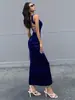 Vestido de Tirantes de Comercio Exterior Hecho a Medida, Estilo Nuevo Otoño e Invierno, con Diseño Hueco en la Espalda Descubierta, Corte Ceñido, Sexy y Elegante Vestido Largo de Cola de Pez