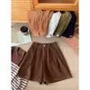 Pantalones Cortos de Pana de Pierna Ancha Estilo Japonés y Coreano Retro para Mujer Otoño e Invierno Adelgazantes Versátiles Estilo Extranjero Ropa de Abrigo Pantalones Cortos