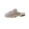 Chinelos de Pele Sintética para Mulheres com Fivela de Cinto, Novo Estilo Outono e Inverno, Bico Fechado, Casuais, Modernos, Estilo Preguiçoso Meio Chinelo