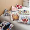 Juego de tres piezas de sábana plana y sábana bajera de algodón 100% con estampado de cuadros de dibujos animados, hecho de algodón grueso reforzado, apto para todas las estaciones