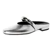 Mules retro de punta cerrada para mujer, nuevas sandalias plateadas de verano 2026 en talla pequeña con tacones gruesos, mules de talla grande