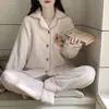 Pijama de Media Terciopelo para Mujer en Otoño e Invierno Nuevo Estilo Forrado de Polar Engrosado de Manga Larga Dulce Dibujos Animados Chica Cálido Conjunto de Ropa para el Hogar