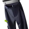 Pantalones rectos holgados para hombre de seda helada italiana otoño antiarrugas, elasticidad en cuatro direcciones, pantalones largos casuales de negocios para mediana edad