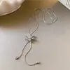 Cadena de Tirar Nieve Dorada Copo de Nieve de Circonita Perla Ojo de Tigre Collar de Cadena de Tirar con Cuentas Cadena de Suéter de Alta Gama Accesorio
