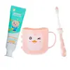Tela Dorada Nuevo Bebé cepillado Taza para Cepillar Dientes pasta de dientes cepillo de dientes set pasta de dientes baja en flúor a prueba de polillas tres piezas 6383