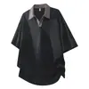 Camisa Polo Jacquard de Seda Gelada Patchwork Pied-de-Poule para Homem, Nova Coleção Verão 2026 Estilo Americano Marca da Moda Gola Reversível Manga Curta