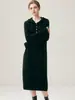 Vestido 100% cachemir puro para mujer, nuevo vestido suéter tejido largo holgado de otoño e invierno con capucha y botones, vestido casual de color liso