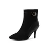 Botines de tacón fino con decoración metálica, botas de tacón alto de punta para mujer, talla grande, comercio exterior 10-14
