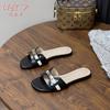 Sandalias Blancas de Cocodrilo Delgadas de Gama Alta para Mujer Primavera y Verano Punta Abierta Hebilla Dorada Pequeña Sandalias de Tacón Grueso Populares