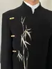 Nueva Chaqueta de Traje Bordada con Bambú Dorado Estilo Chino, Cuello Alto, Traje Unisex Estilo Zhongshan