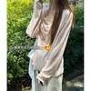 Blusa fina rosa protetora do sol para mulheres, adequada para primavera, outono e verão, peça externa de corte solto, top camiseta de manga longa