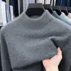 100% lana pura, cuello semi-alto, suéter de lana grueso para hombre, nueva colección otoño/invierno 2026, suéter de punto casual y cálido