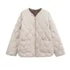 Venta al por Mayor Transfronteriza 2025 Otoño e Invierno Nuevo Versátil Rombo Cuello Redondo Holgado Chaqueta de Algodón Suelta Casual Chaqueta de Algodón