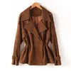 Chaqueta de Cuero con Lazo a la Cintura Estilo Otoño Nuevo Transfronteriza, Cuero Semi-Curtido Encapsulado al Agua, Chaqueta de Cuero Moderna y Versátil