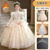 Vestido de Malha Longo com Bordado Pesado para Meninas, Outono Inverno, para Performance de Piano, Banquete, Princesa