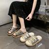 Sandalias de Hebilla Cuadrada para Mujer para Uso Exterior Retro de Suela Plana de Una Tira 2025 Verano Nuevo Sandalias de Plataforma con Estampado de Leopardo