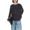 Tejido de Punto con Rayas de Contraste de Lana Merceizada para Mujer 2025 Otoño Look Adelgazante Top Hombros Descubiertos