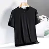 Camiseta de seda helada de verano para hombre, cuello redondo, secado rápido, manga corta, fina, transpirable, top de media manga, deportivo para hombre, moderno, corte holgado