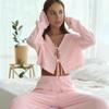 Conjunto de Pijama de Punto Jacquard con Encaje, Manga Larga y Pantalón Largo, Nuevo Verano Europeo y Americano 2026, Ropa de Casa Cómoda para Mujer