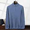 Suéter de cachemira de montaña suave y ceroso para hombre, suéter de cuello medio alto con cremallera de color sólido, camisa informal de negocios de punto, novedad de otoño e invierno.